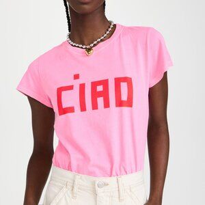 Clare V. Ciao Petit Graphic Tee, Neon Pink, Size Large, NWT